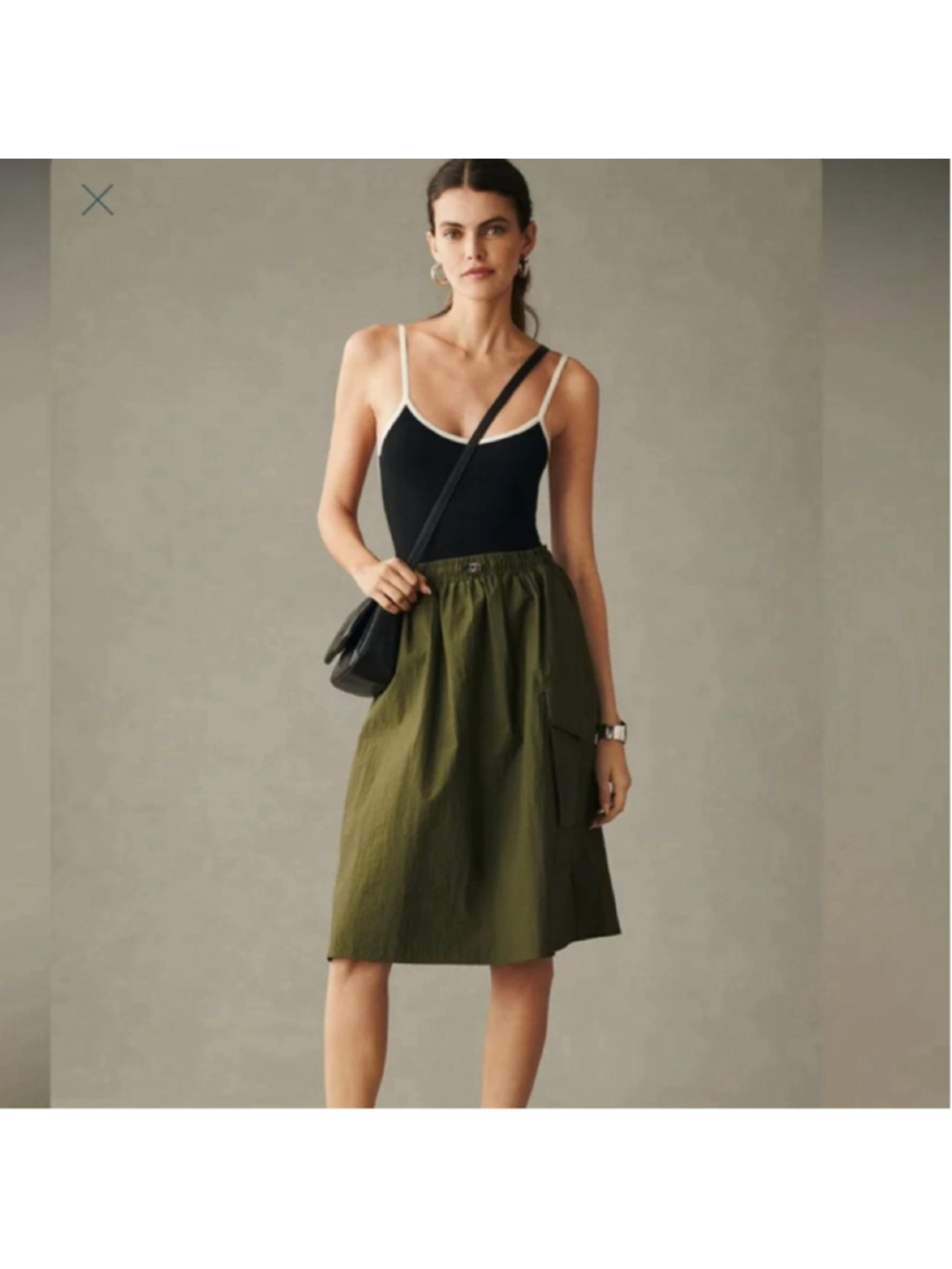 Anthropologie Olive Green Cargo Elastic Waist Midi Skirt XS NEW with tags